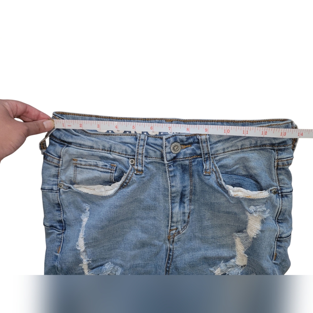 S.O.N.G. Blue Distressed Curvy High Rise Skinny Ankle Jeans 7/28 Juniors - Picture 6 of 6